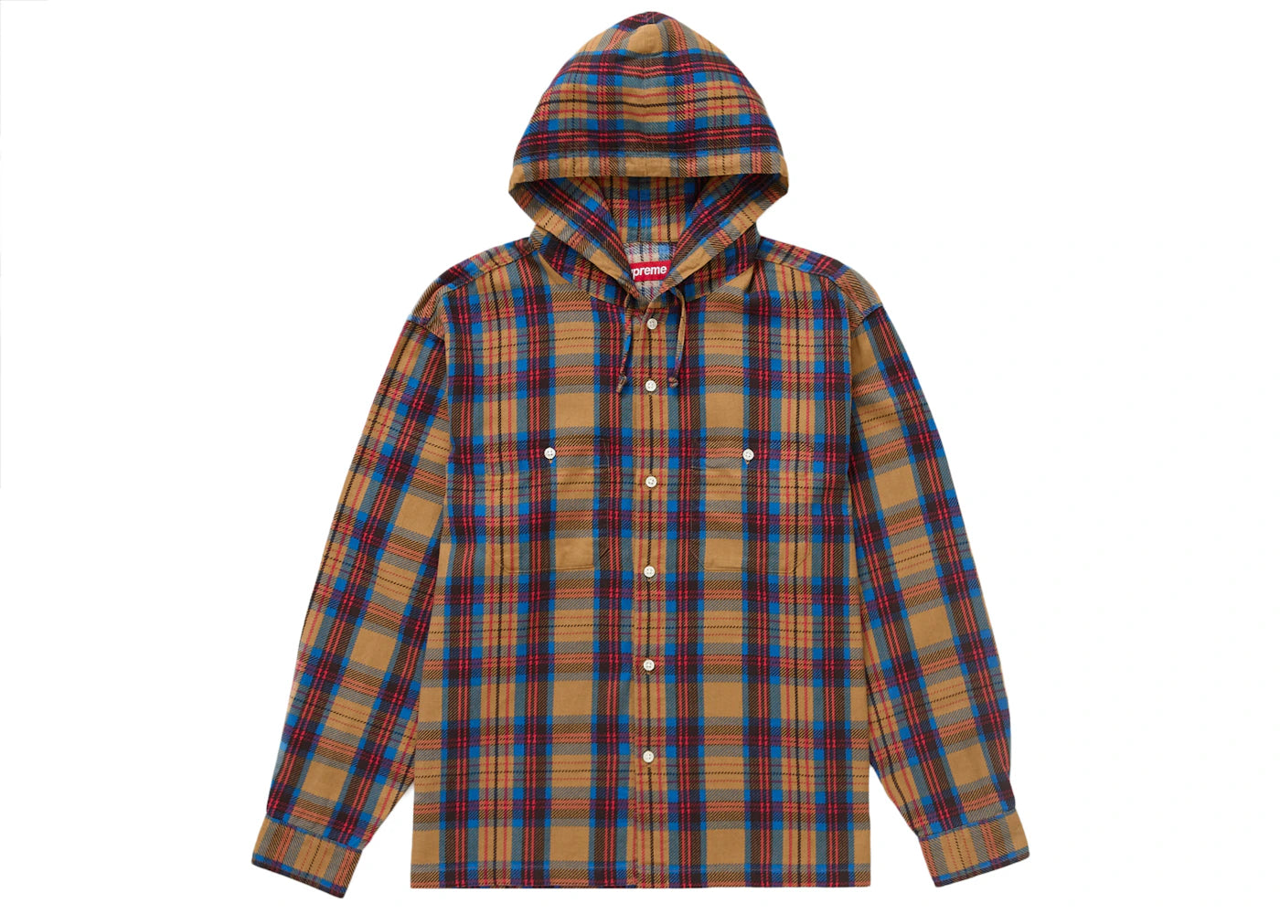 Supreme Printed Hooded Flannel Shirt Tan