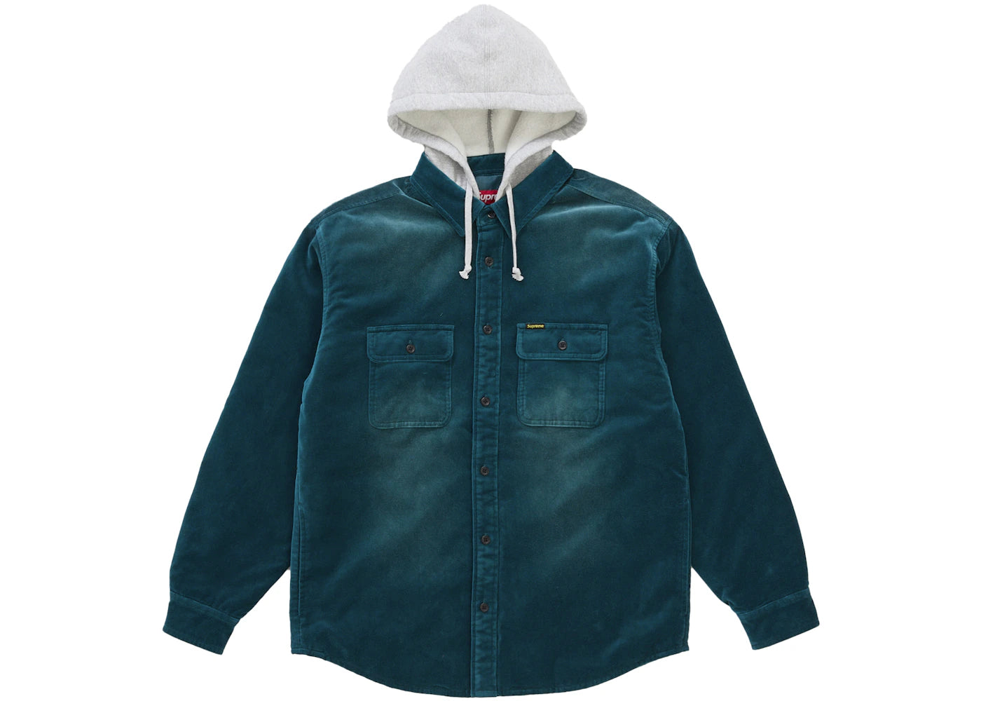 Supreme Quilted Lined Hooded Velvet Shirt Teal