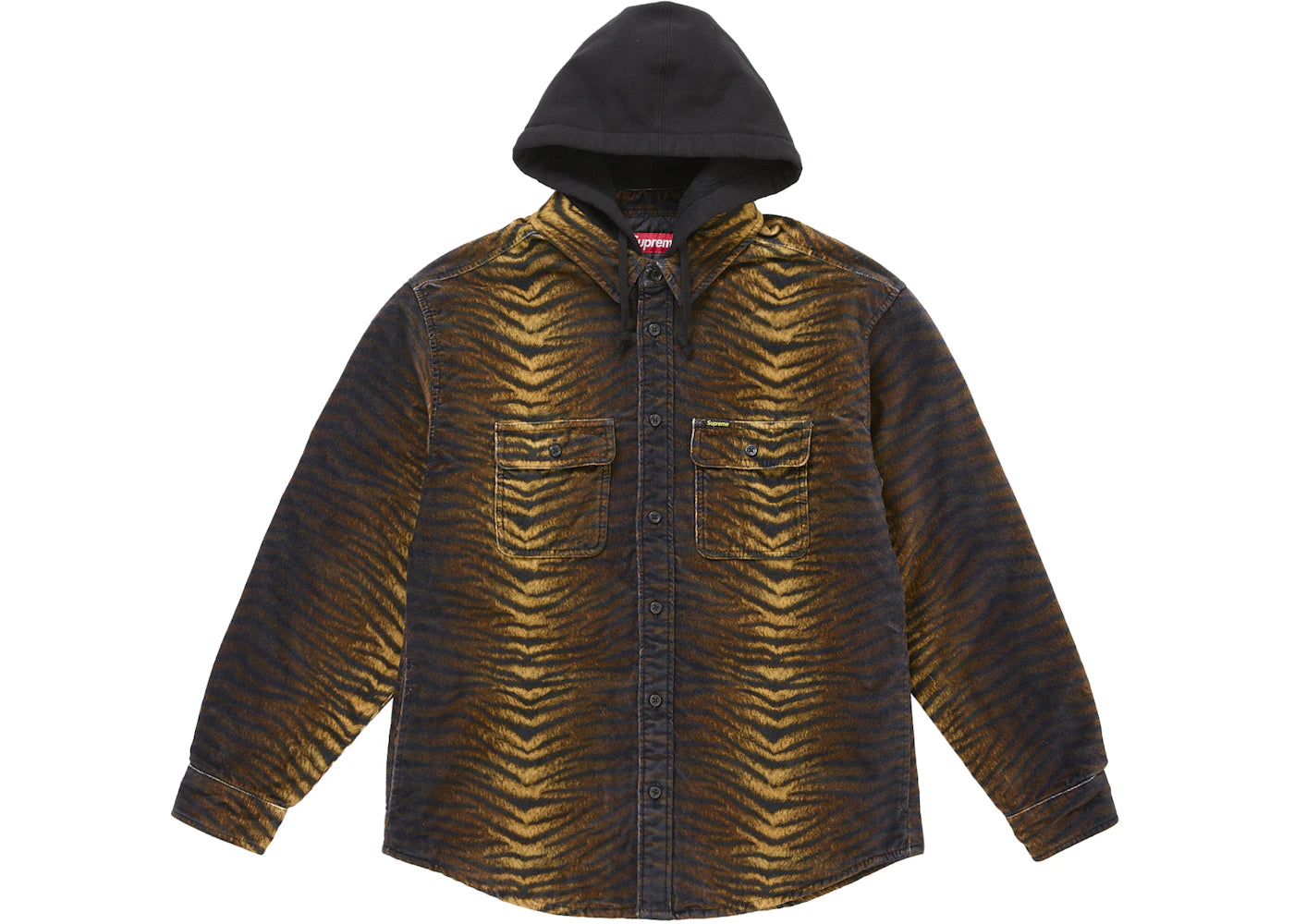 Supreme Quilted Lined Hooded Velvet Shirt Tiger