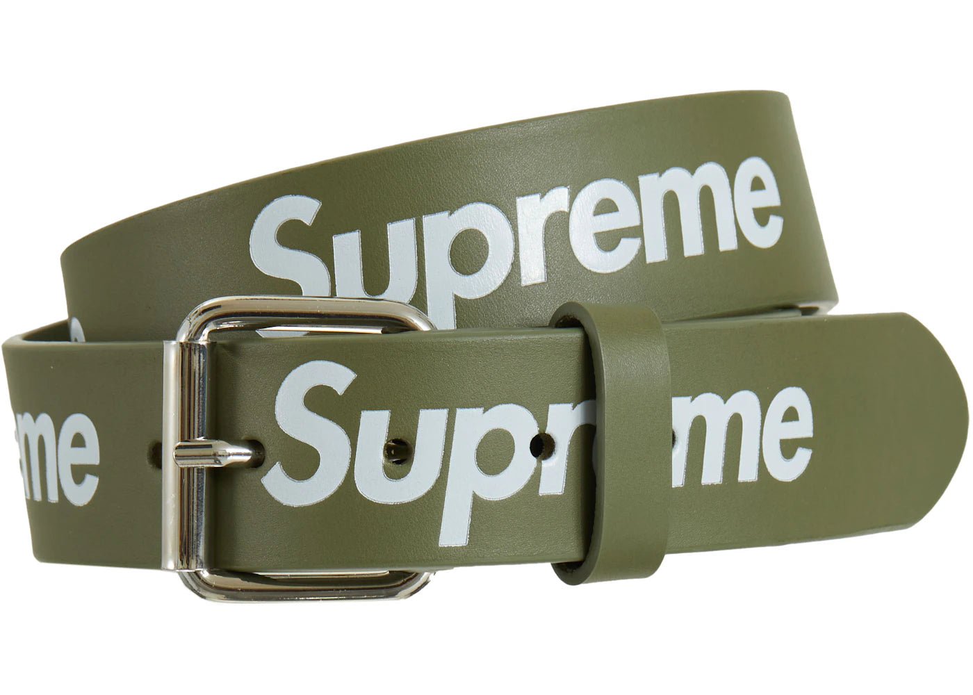 Supreme Repeat Leather Belt Olive