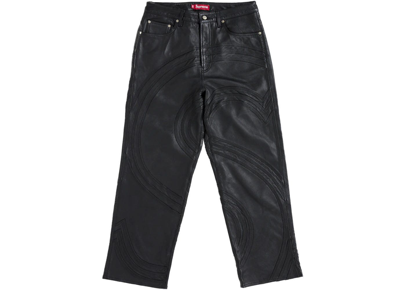 Supreme S Logo Leather Baggy 5-Pocket Jean Black