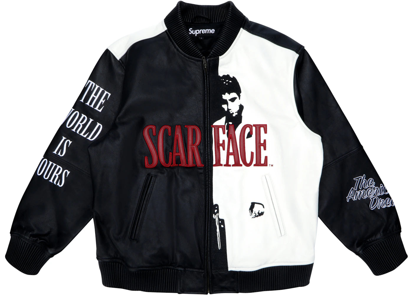 Supreme Scarface Embroidered Leather Jacket Black