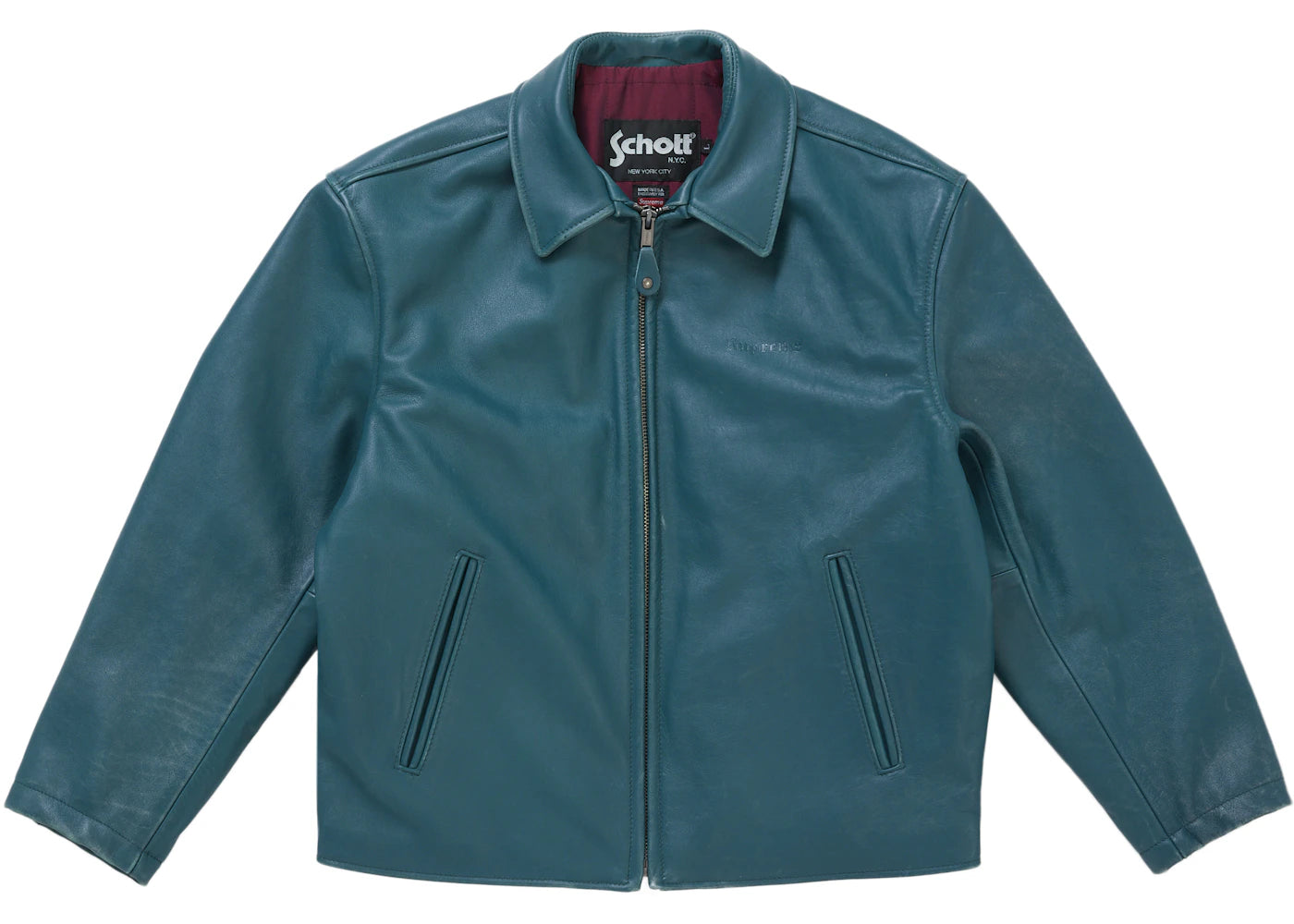 Supreme Schott Leather Racer Jacket (FW25) Teal