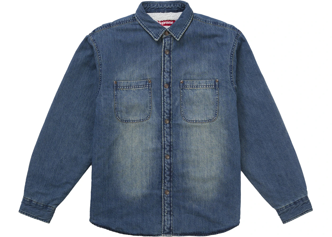 Supreme Shearling Lined Denim Work Shirt Overdyed Blue