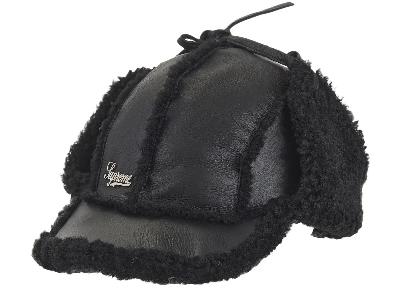 Supreme Shearling Lined Earflap Cap Black
