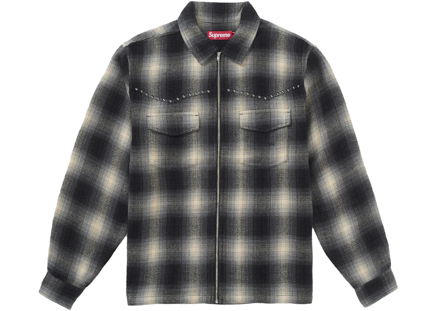 Supreme Studded Shadow Plaid Zip Up Shirt Black