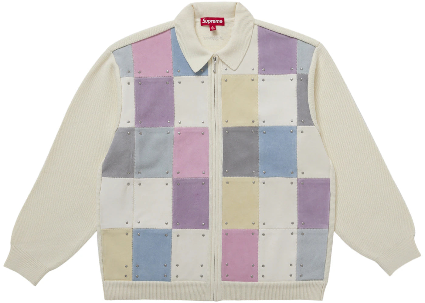 Supreme Studded Suede Zip Up Cardigan White