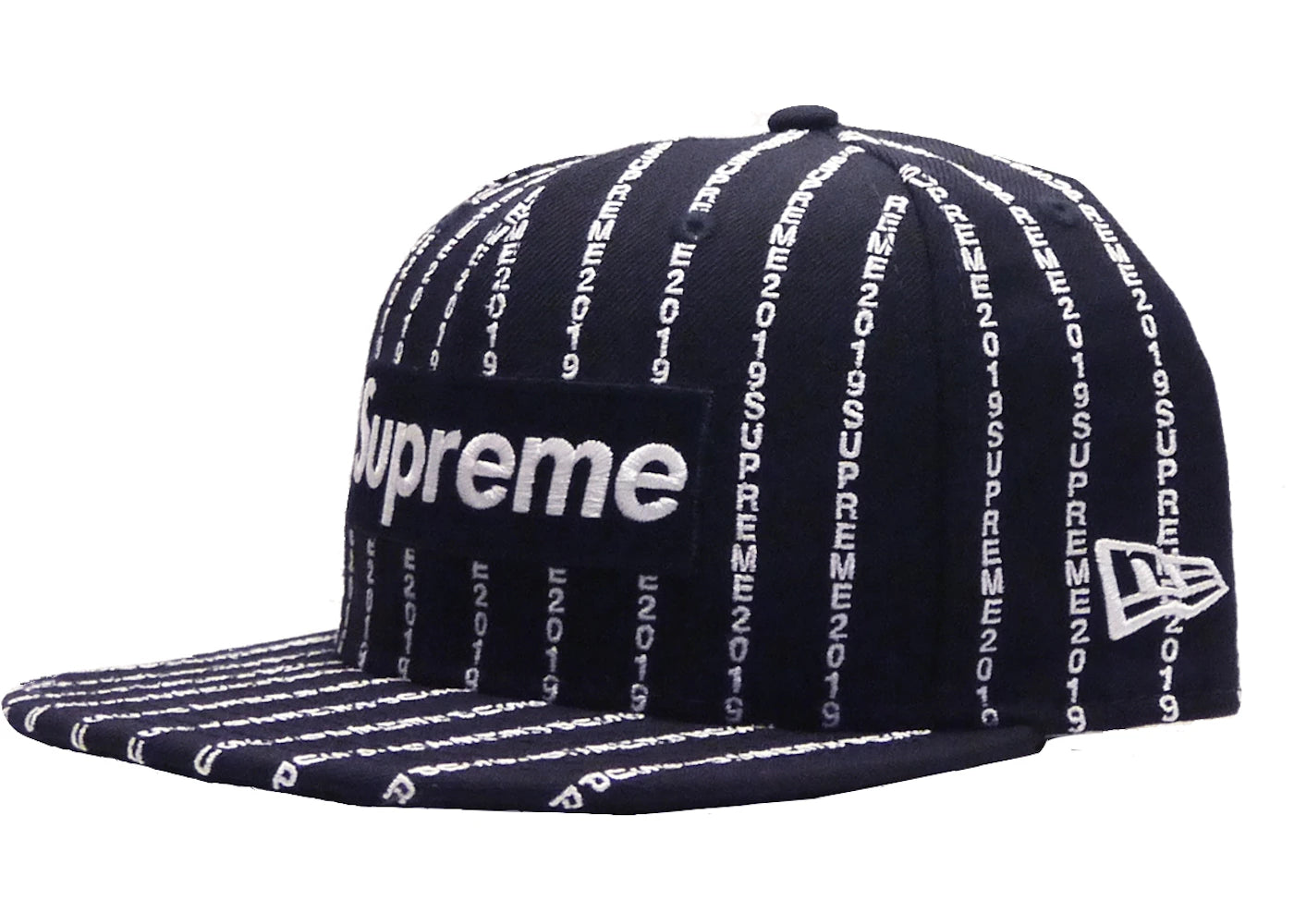Supreme Text Stripe New Era Cap Navy