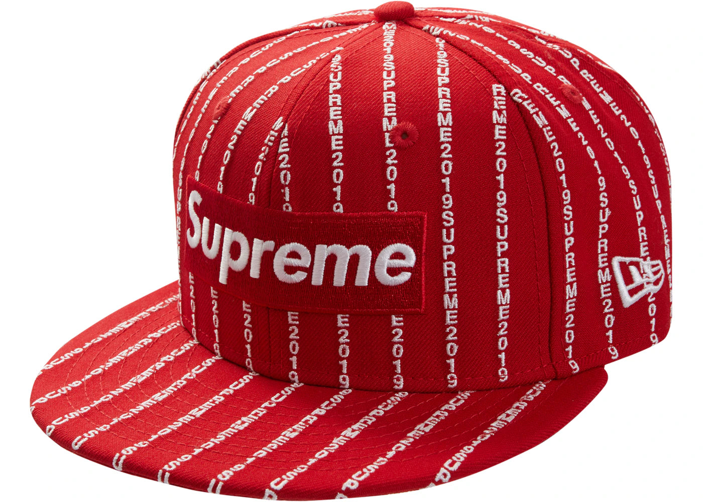 Supreme Text Stripe New Era Cap Red