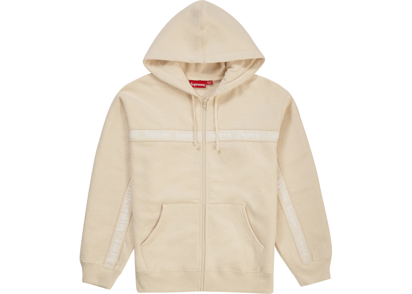Supreme Text Stripe Zip Up Hooded Sweatshirt Natural