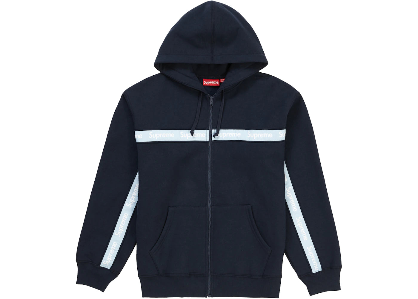 Supreme Text Stripe Zip Up Hooded Sweatshirt Navy