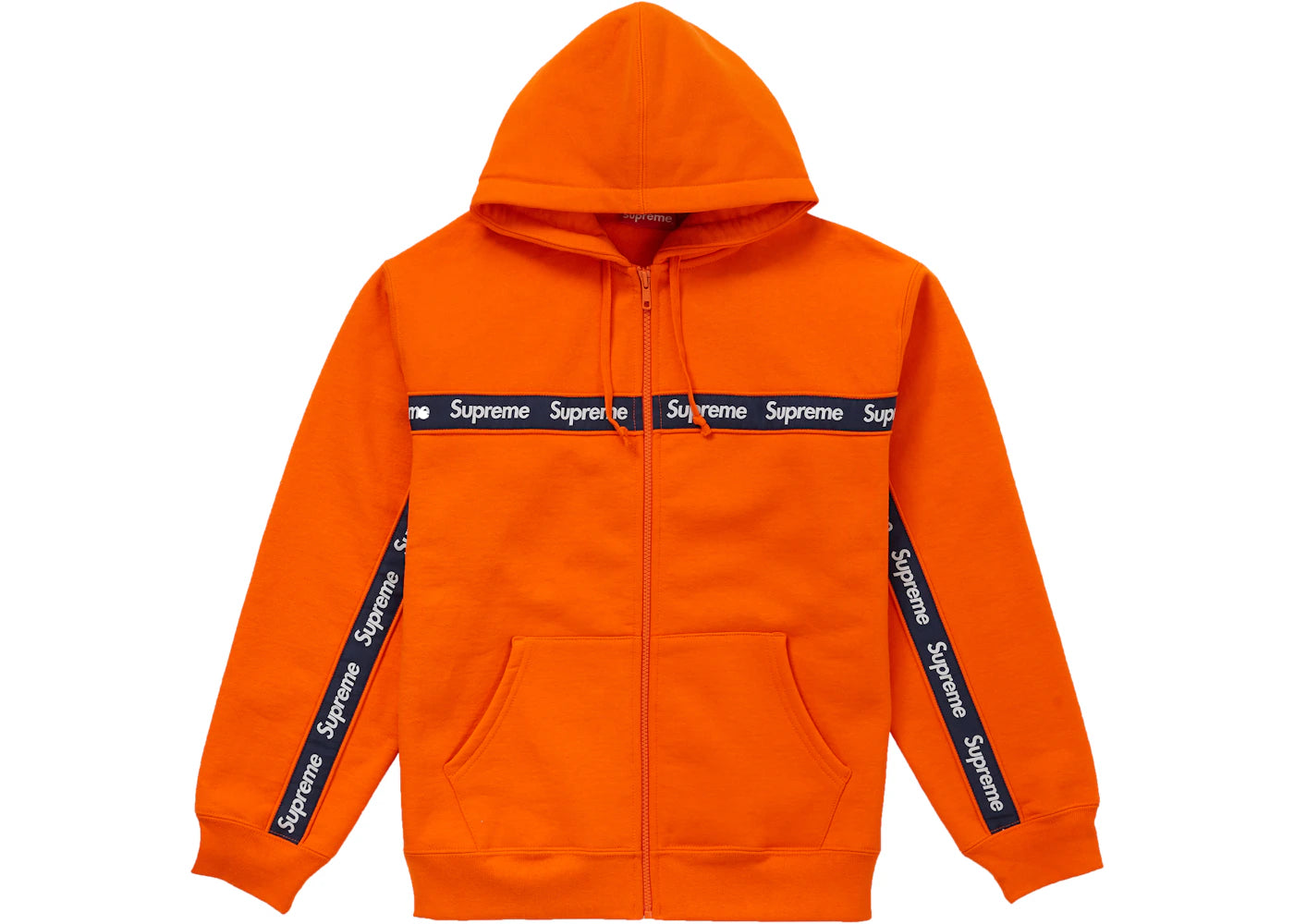 Supreme Text Stripe Zip Up Hooded Sweatshirt Orange