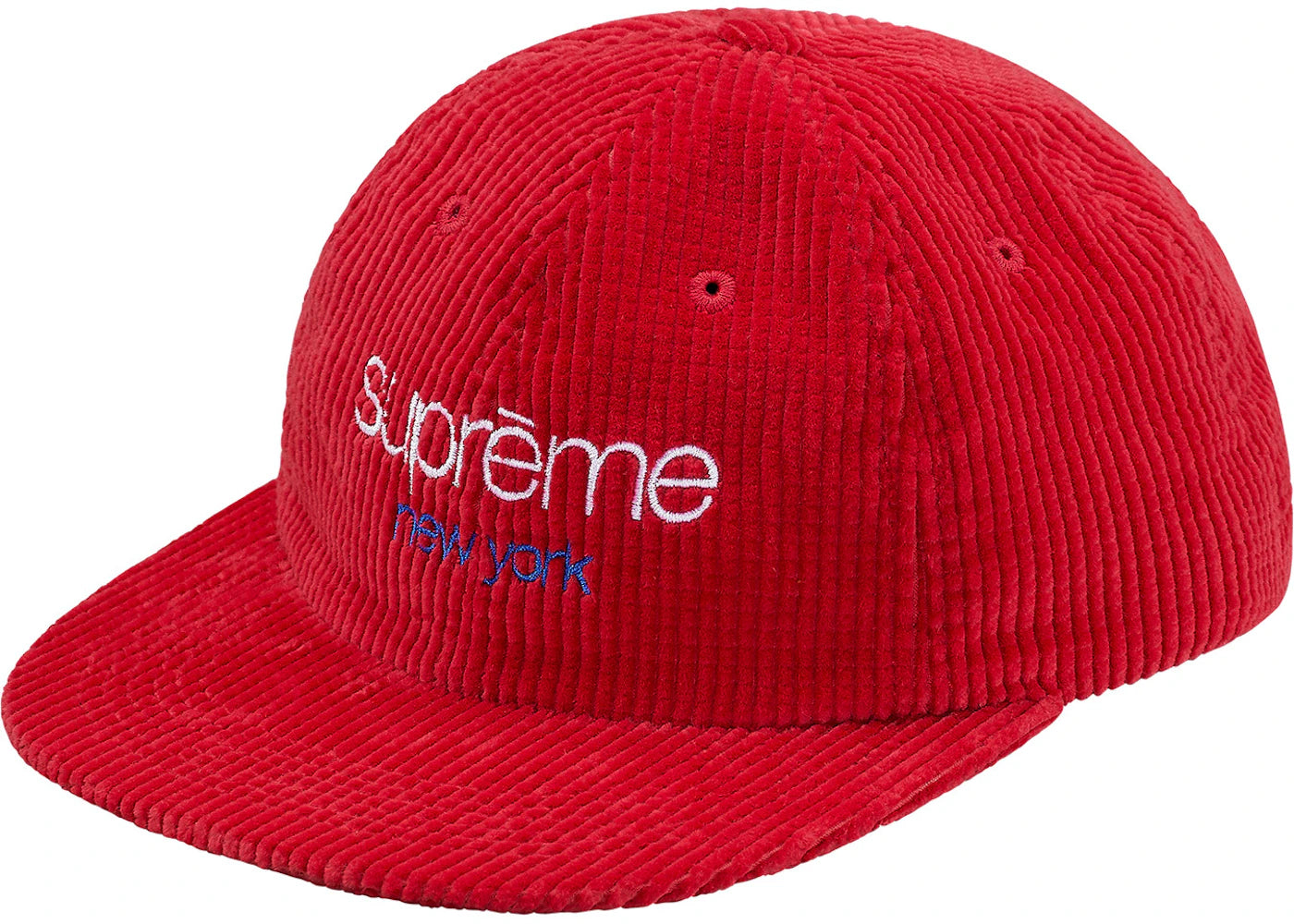 Supreme Waffle Cord Classic Logo 6-Panel Red