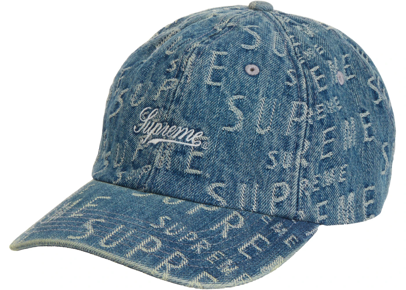 Supreme Warp Jacquard Logos Denim 6-Panel Blue