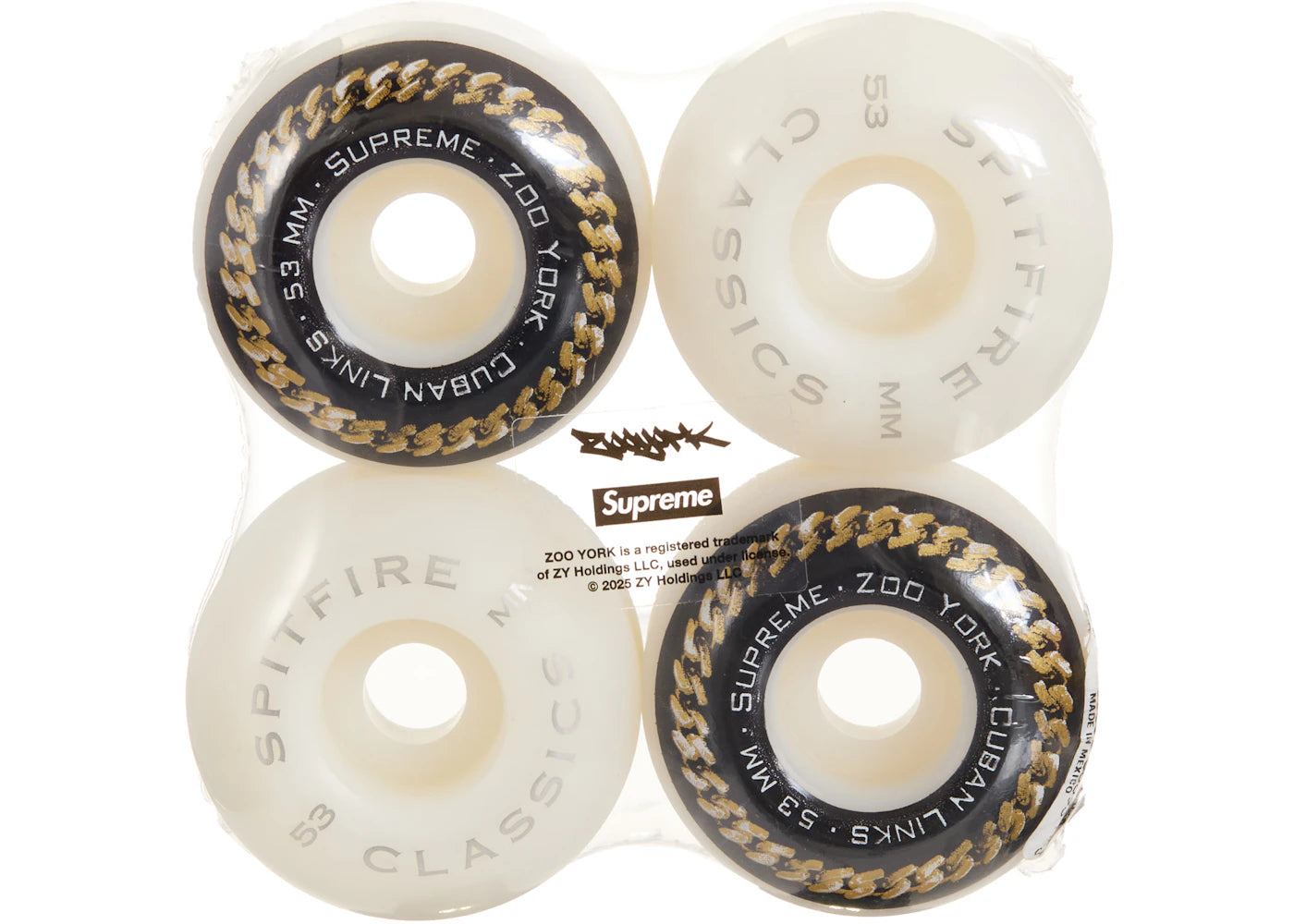 Supreme Zoo York Spitfire Cuban Links Classic Skateboard Wheels (Set of 4) White