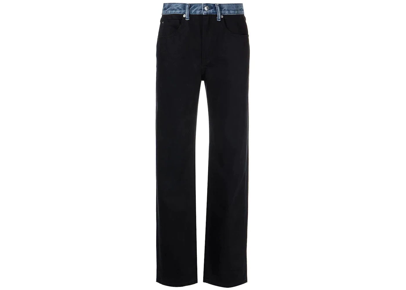 T by Alexander Wang Contrast Waistband Mid Rise Relaxed Straight Jean Black