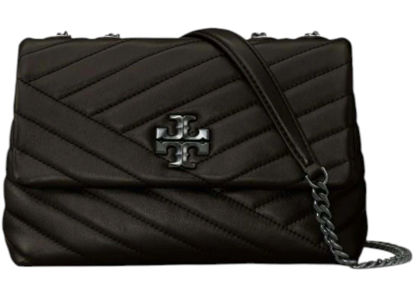 Tory Burch Kira Chevron Powder Coated Small Convertible Shoulder Bag Black/Silver