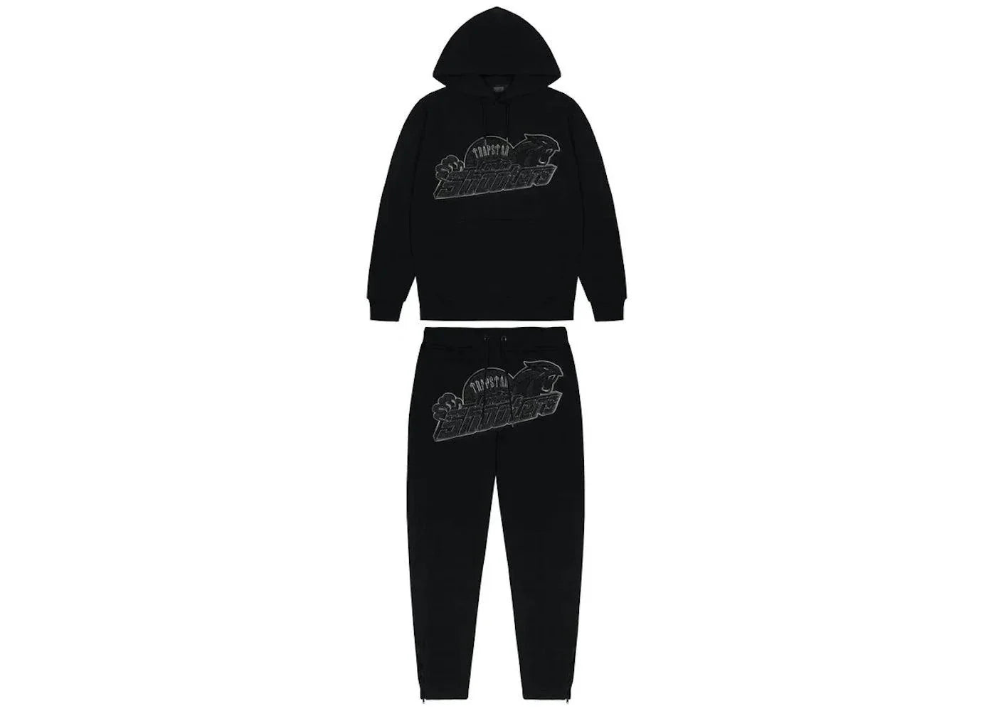 Trapstar Shooters Hoodie Tracksuit Black Monochrome Edition - Side Kicks