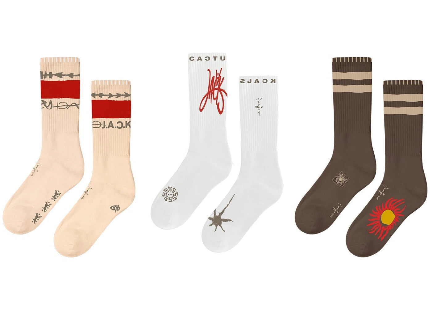 Travis Scott Reverse Jack Socks Trio Brown/White/Cream
