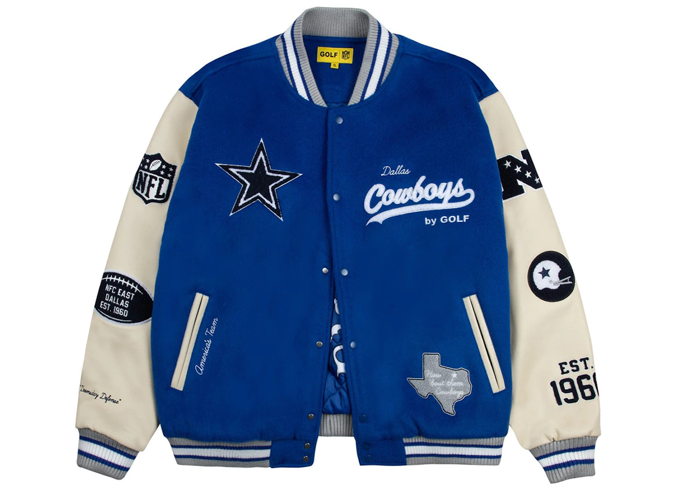 Tyler, The Creator Golf Wang x NFL Cowboys Letterman Jacket Royal Blue