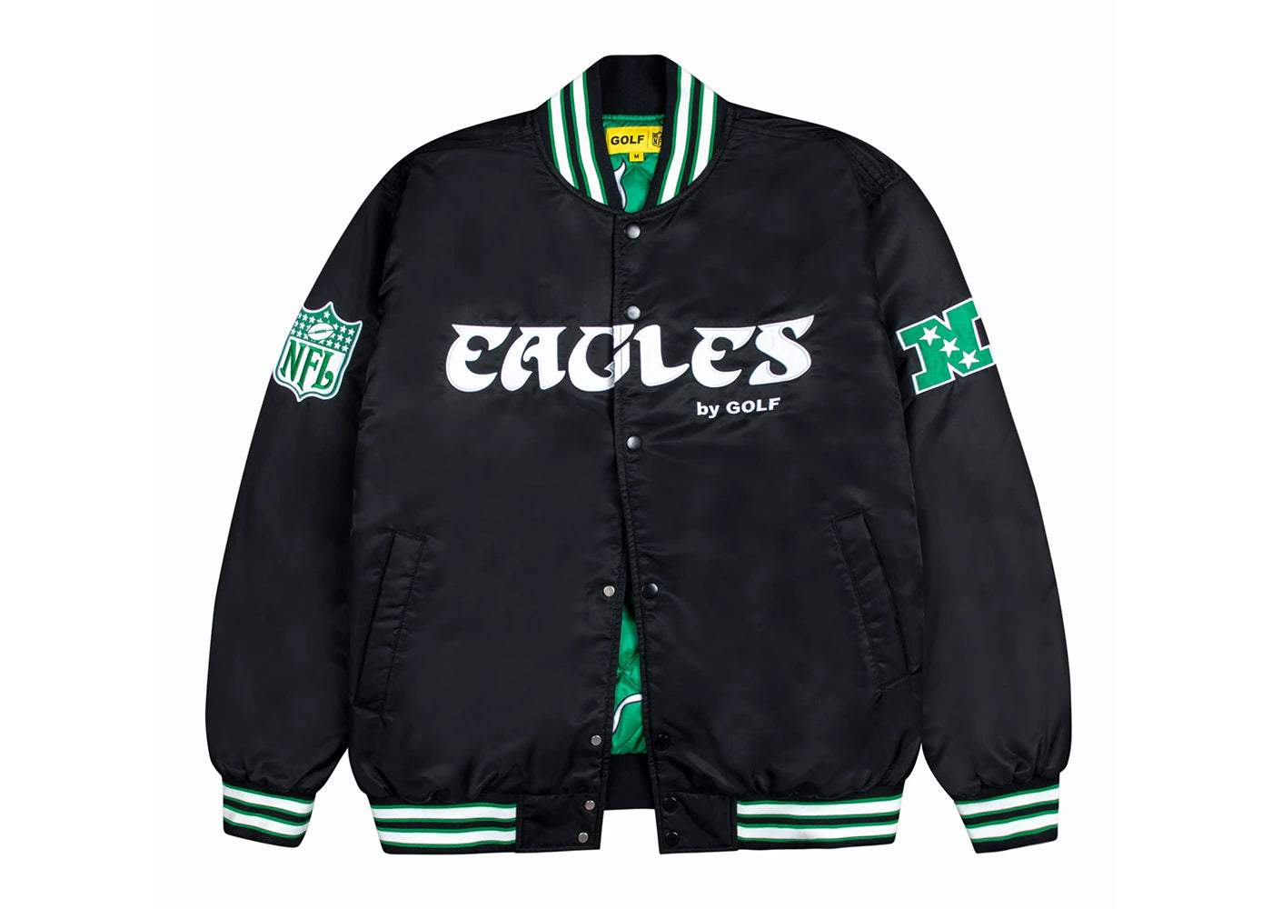 Tyler, The Creator Golf Wang x NFL Eagles Satin Bomber Jacket Black