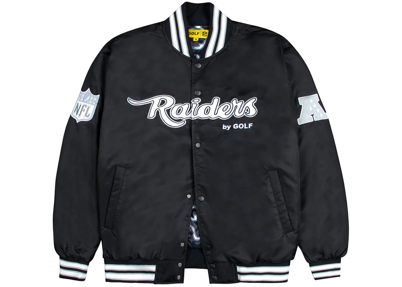 Tyler, The Creator Golf Wang x NFL Raiders Satin Bomber Jacket Black