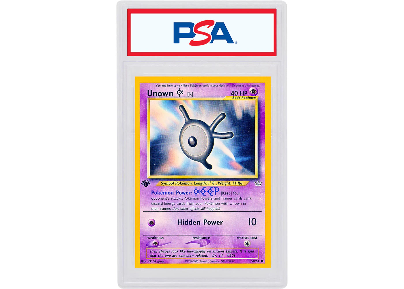 Unown K 2001 Pokemon TCG Neo Revelation 1st Edition #58/64 (PSA or BGS Graded)