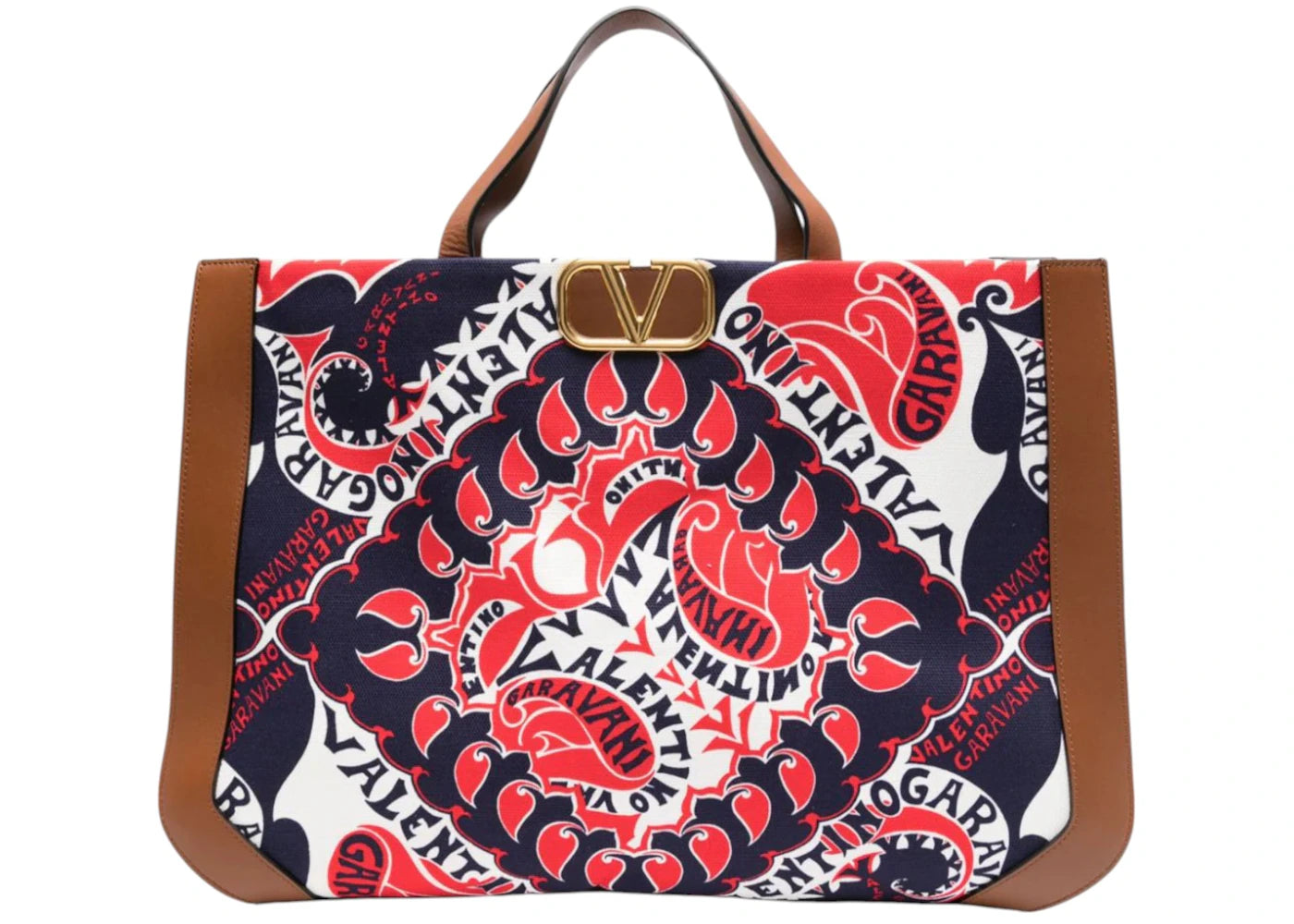 Valentino Bandana Printed Canvas Tote Bag Red/Brown