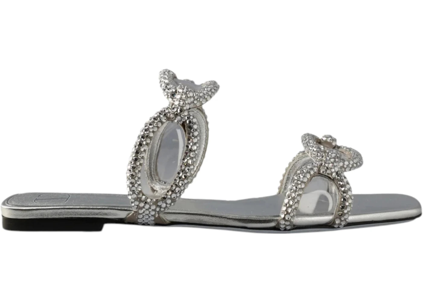 Valentino Chain Embellished Slip-On Sandals Silver (Women's)