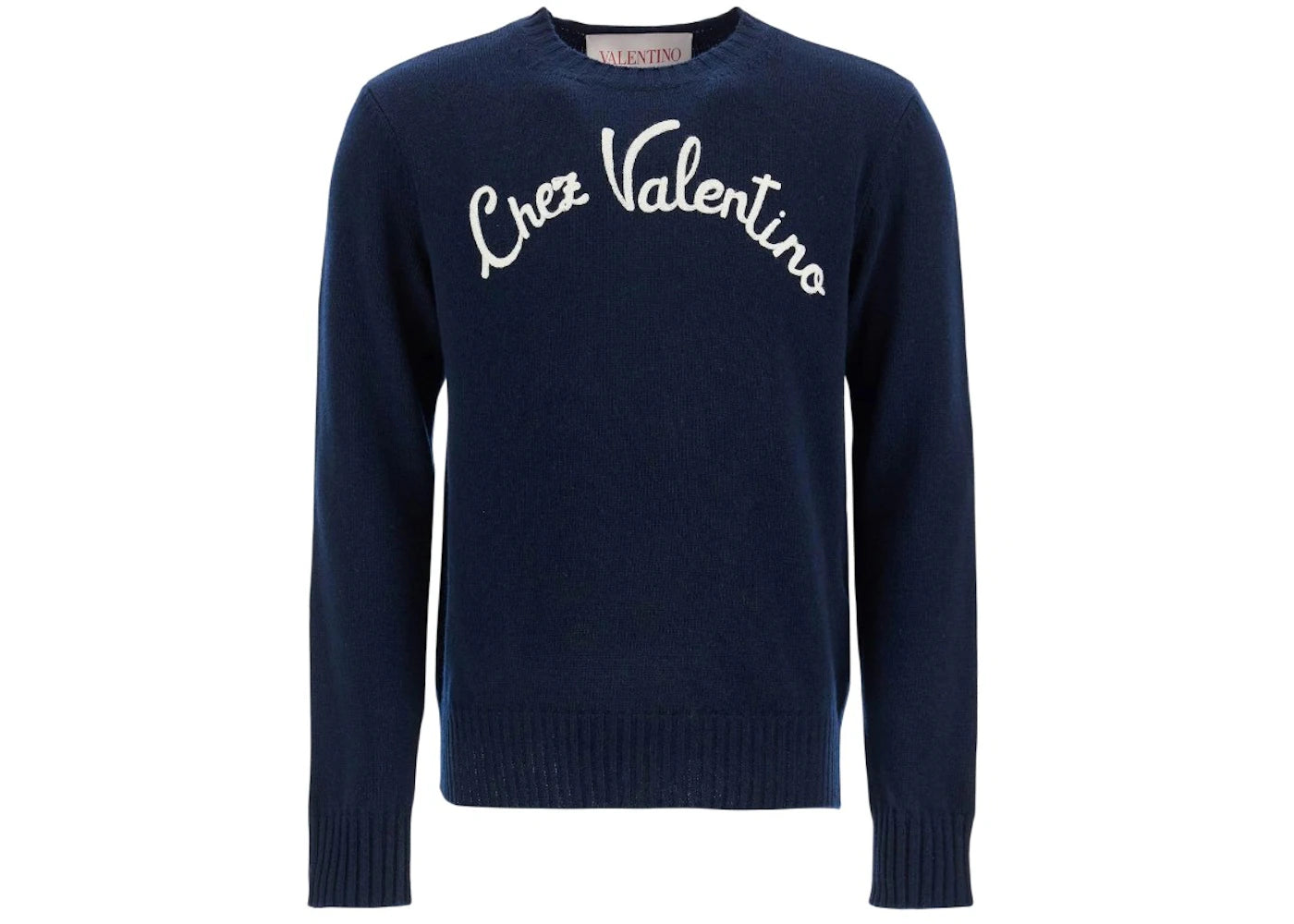 Valentino Chez Valentino Embroidered Wool Crewneck Jumper Navy