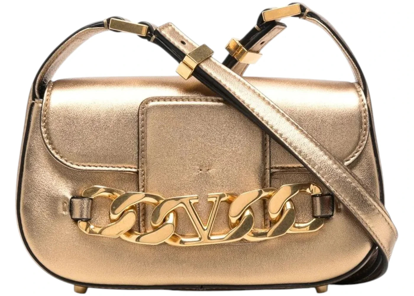 Valentino Garavani Vlogo Chain Leather Leather Shoulder Bag Gold
