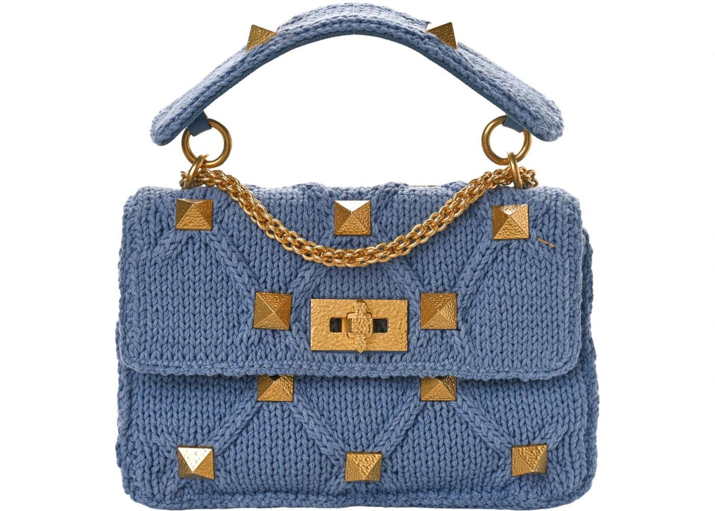 Valentino Knit Roman Stud Shoulder Bag Blue