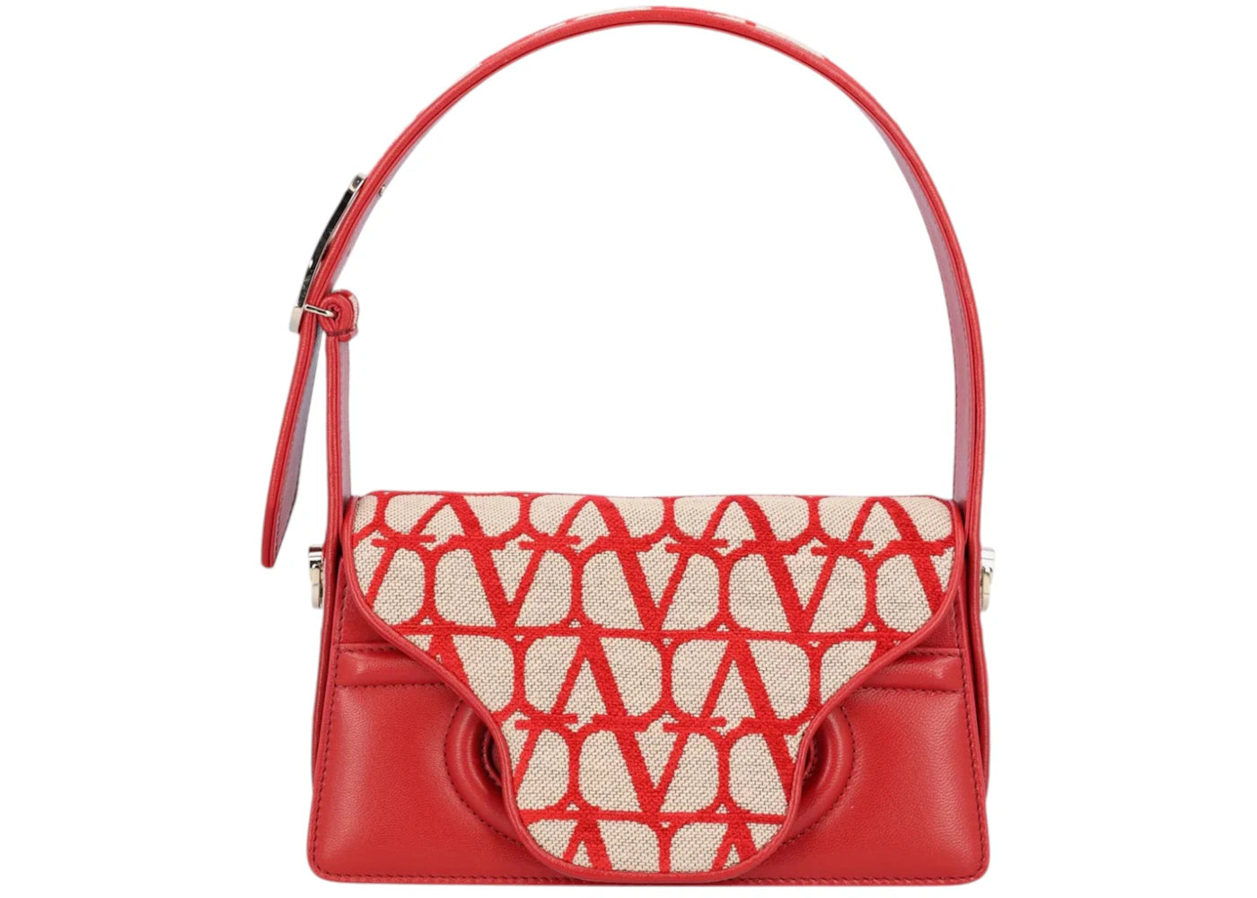 Valentino Le Grand Deuxième Logo Plaque Shoulder Bag Beige/Red