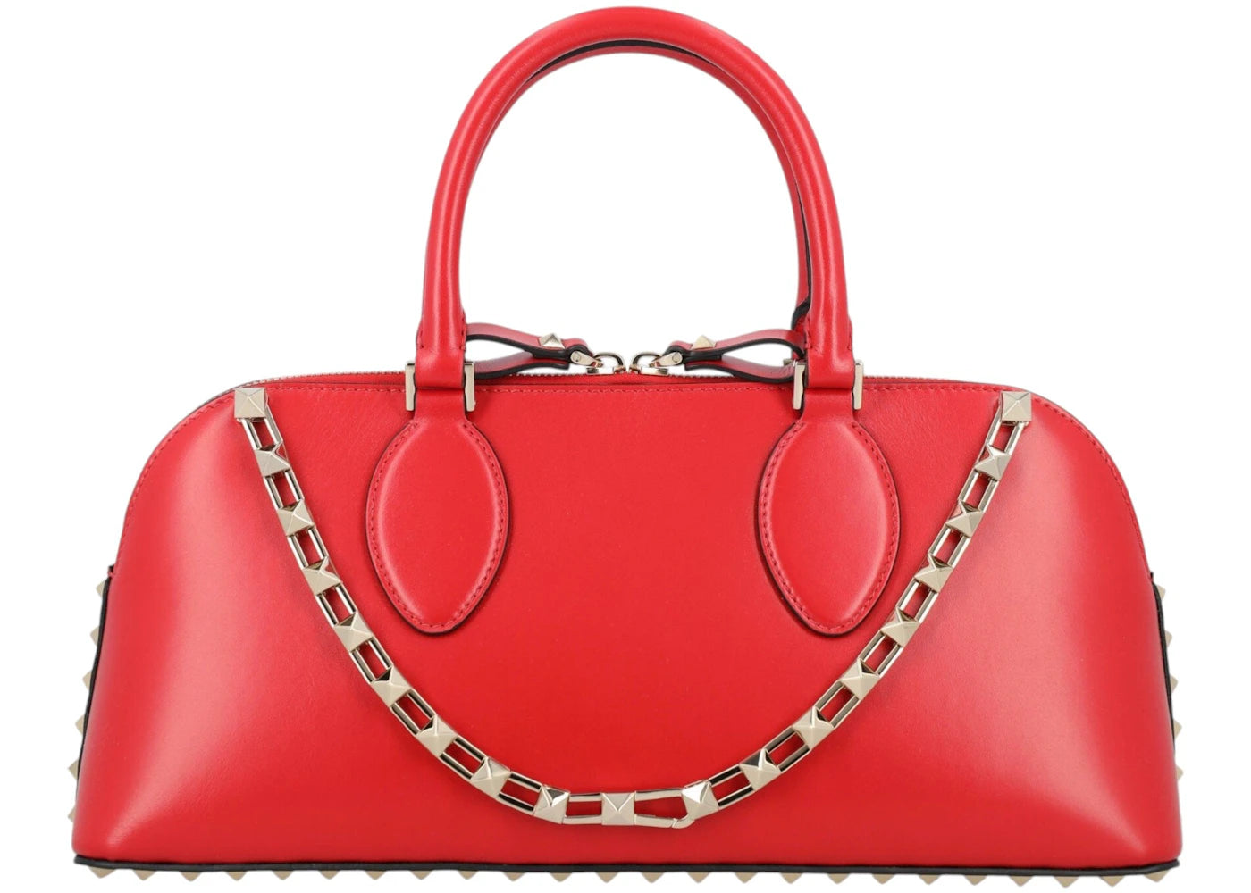 Valentino Leather Rockstud East-West Handbag Red