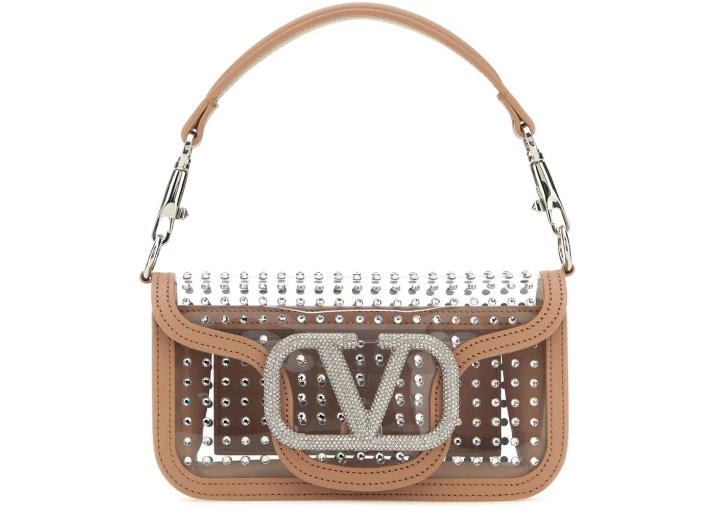 Valentino Lock Embellished Small Shoulder Shoulder Bag Brown