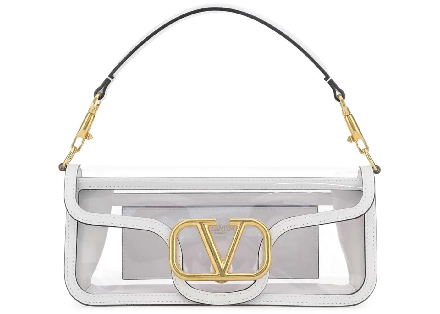 Valentino Loco Foldover Top Shoulder Shoulder Bag Gold/White