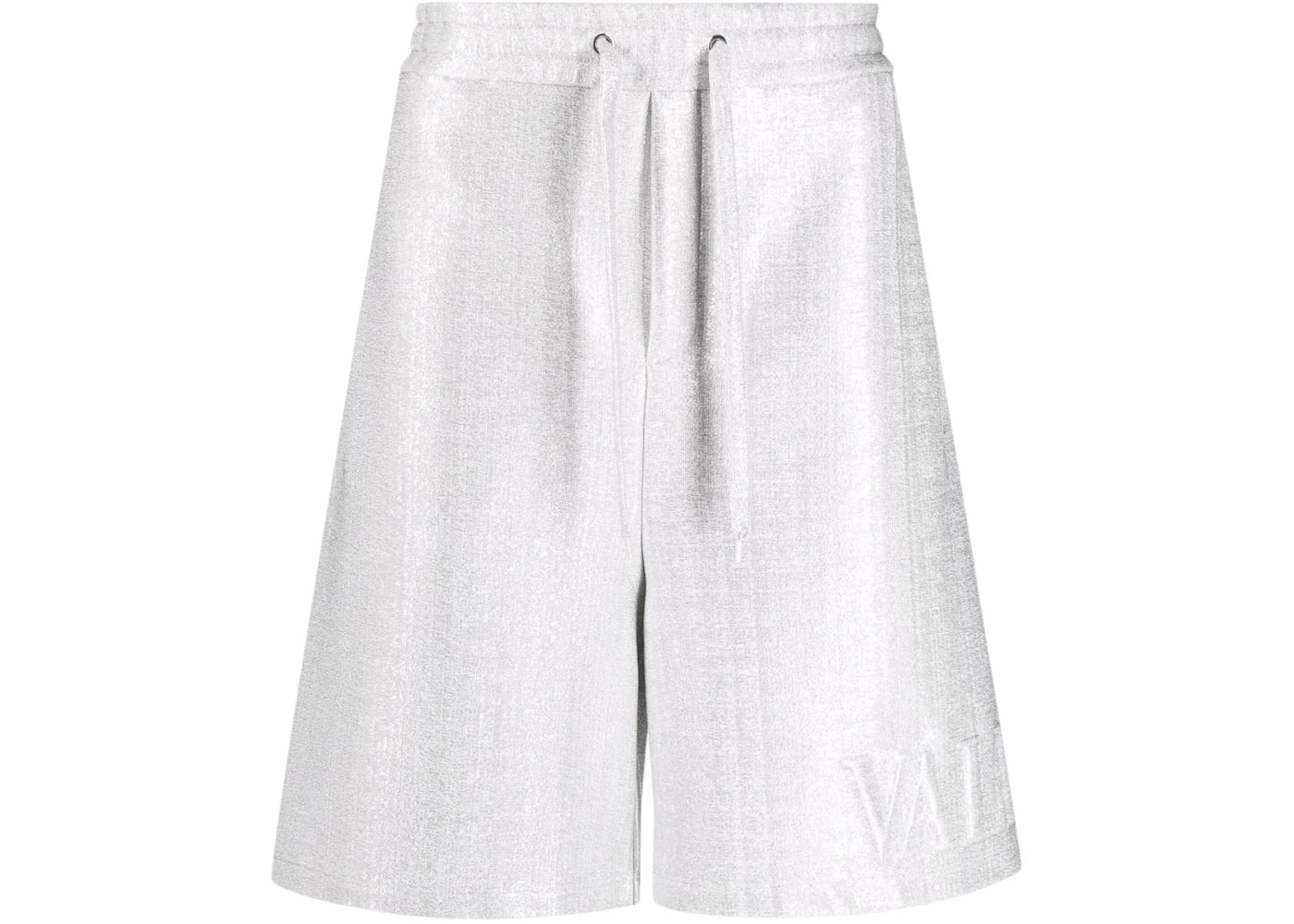 Valentino Logo-Embossed Metallic-Sheen Track Shorts Gray