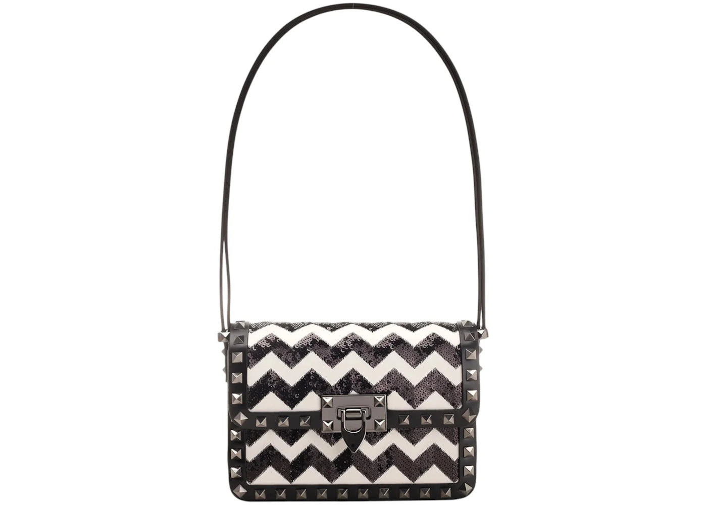 Valentino Rockstud23 Foldover Top Shoulder Bag Black/White