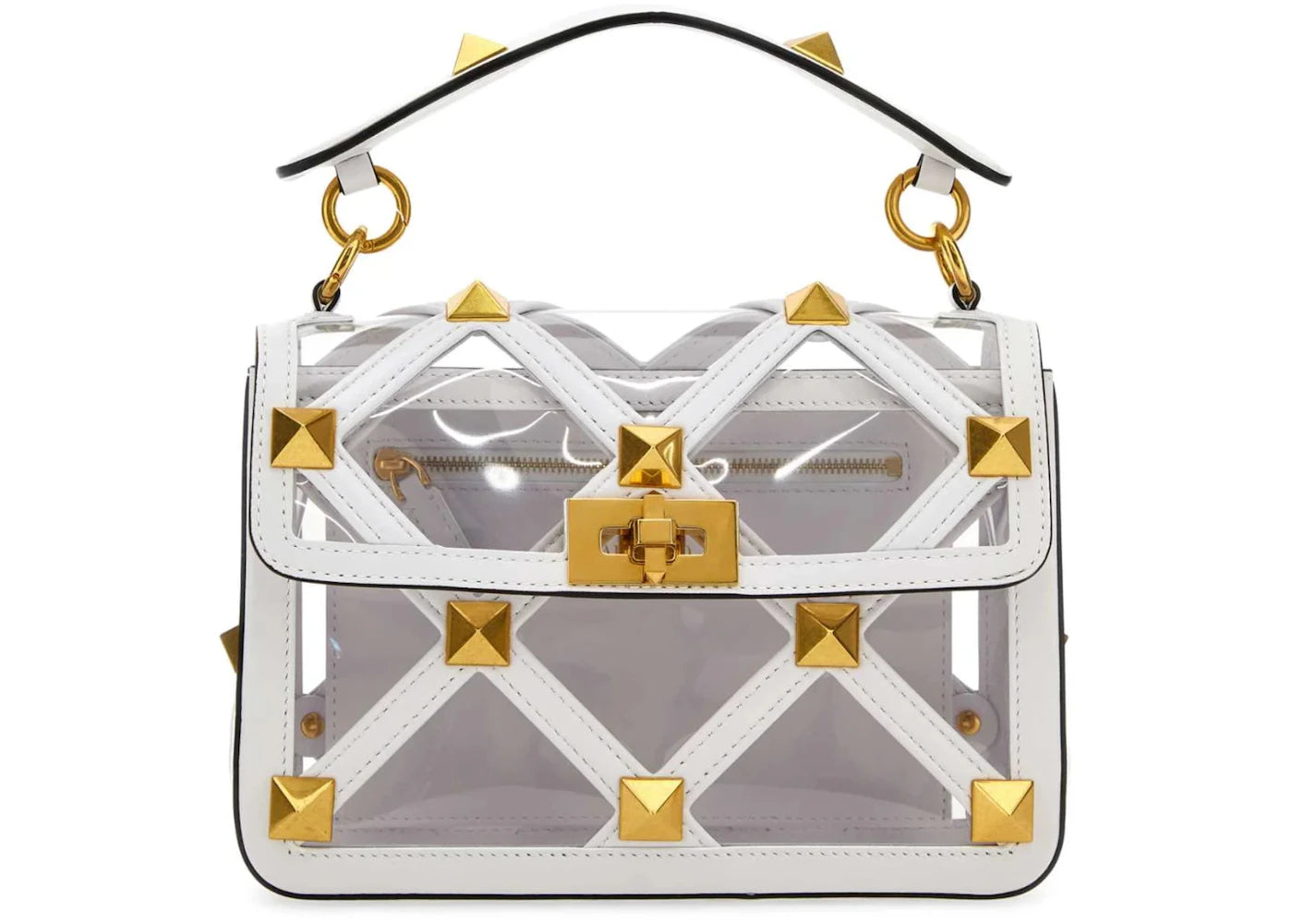 Valentino Roman Stud Foldover Top Shoulder Shoulder Bag Gold/White
