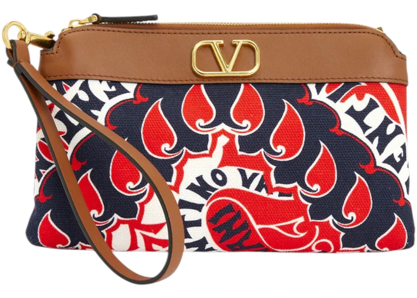 Valentino V'Logo Leather-Trimmed Canvas Pouch Brown