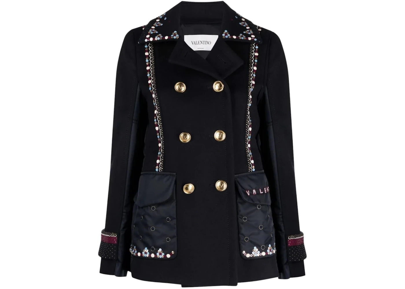 Valentino Women's Garavani Double-Breasted Embellished Jacket Navy/Multicolor
