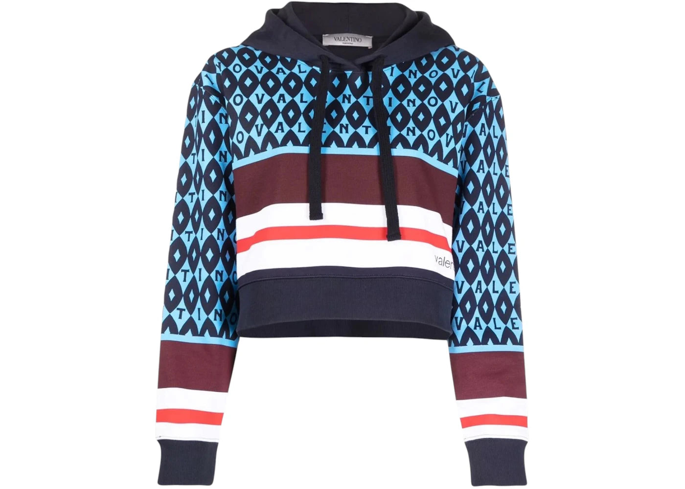 Valentino Women's Garavani Logo-Print Striped Hoodie Celeste/Blue
