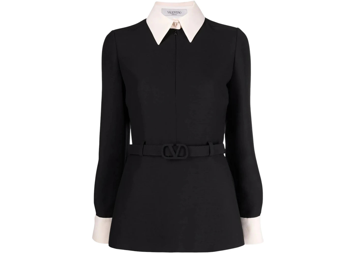 Valentino Women's Garavani Long-Sleeve Belted-Waist Shirt Black/Ivory