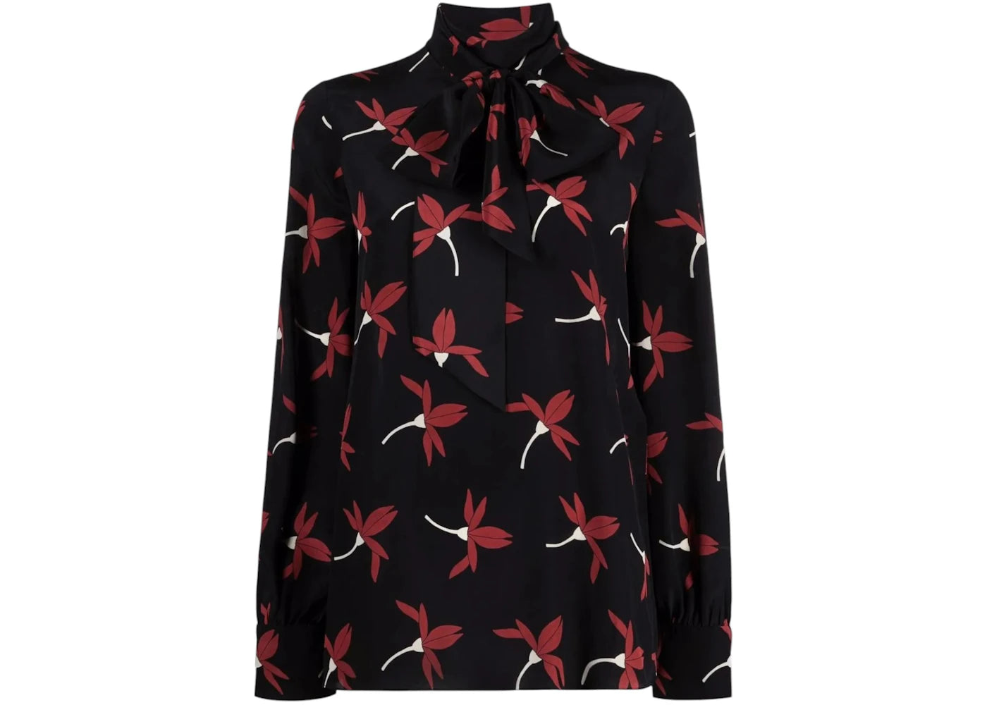 Valentino Women's Garavani Motif-Print Long-Sleeve Blouse Black/Red