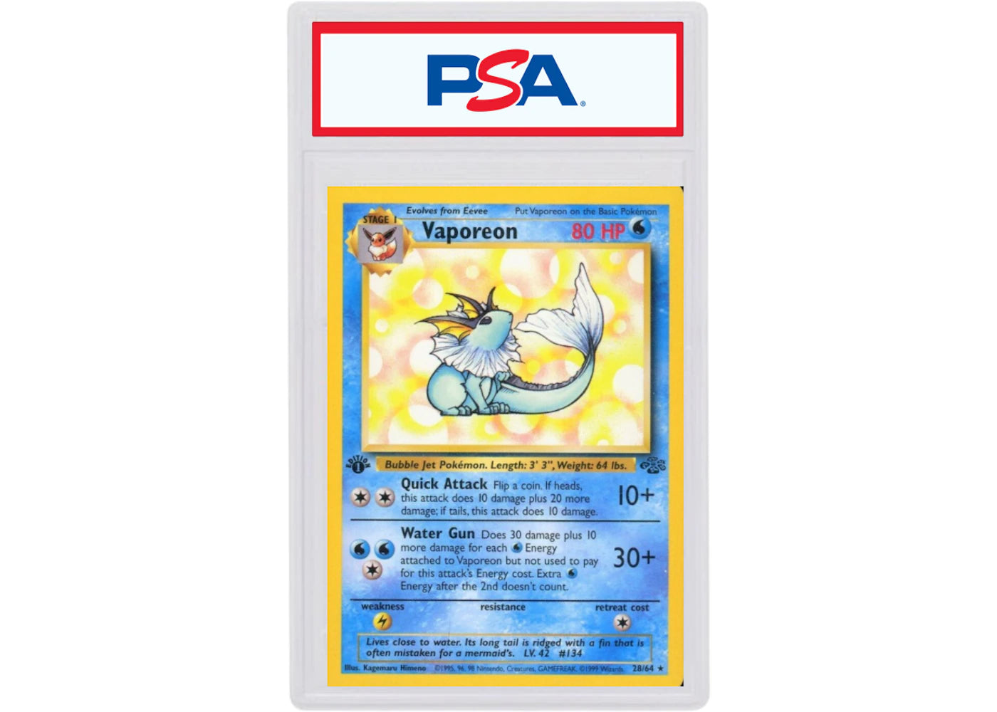 Vaporeon 1999 Pokemon TCG Jungle 1st Edition #28/64 (PSA or BGS Graded)