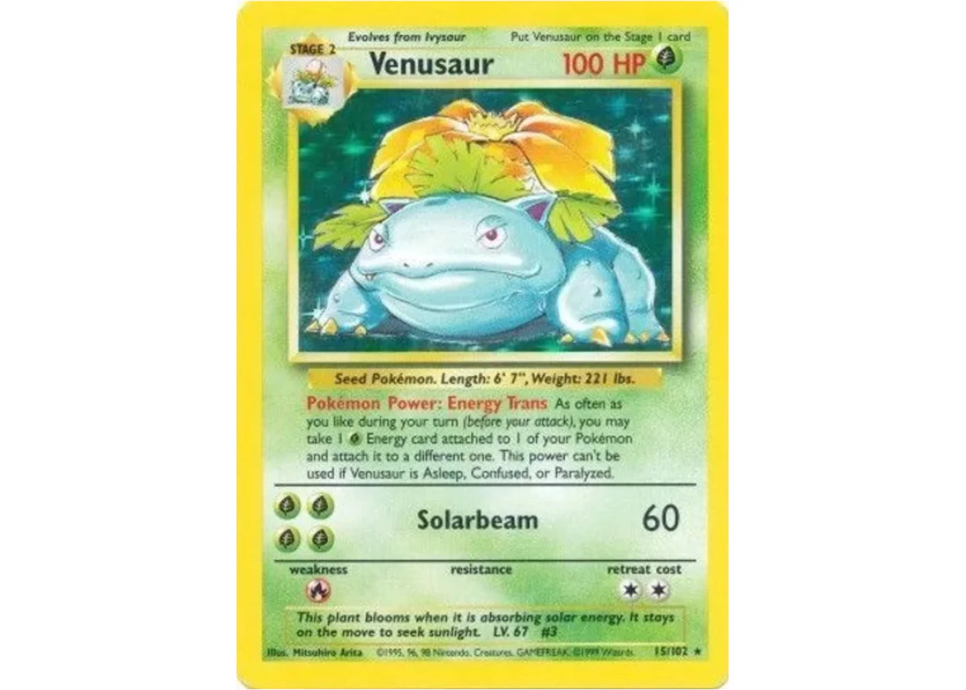 Venusaur 1999 Pokémon TCG Base Set Holo #15 (Ungraded)