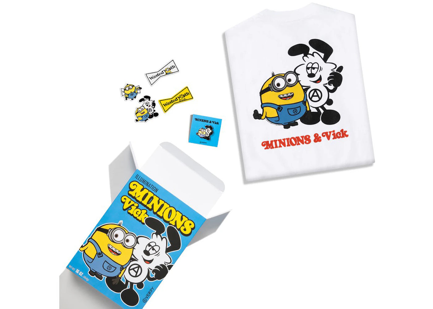 Verdy x Minions Pin Sticker T-Shirt Box Set White