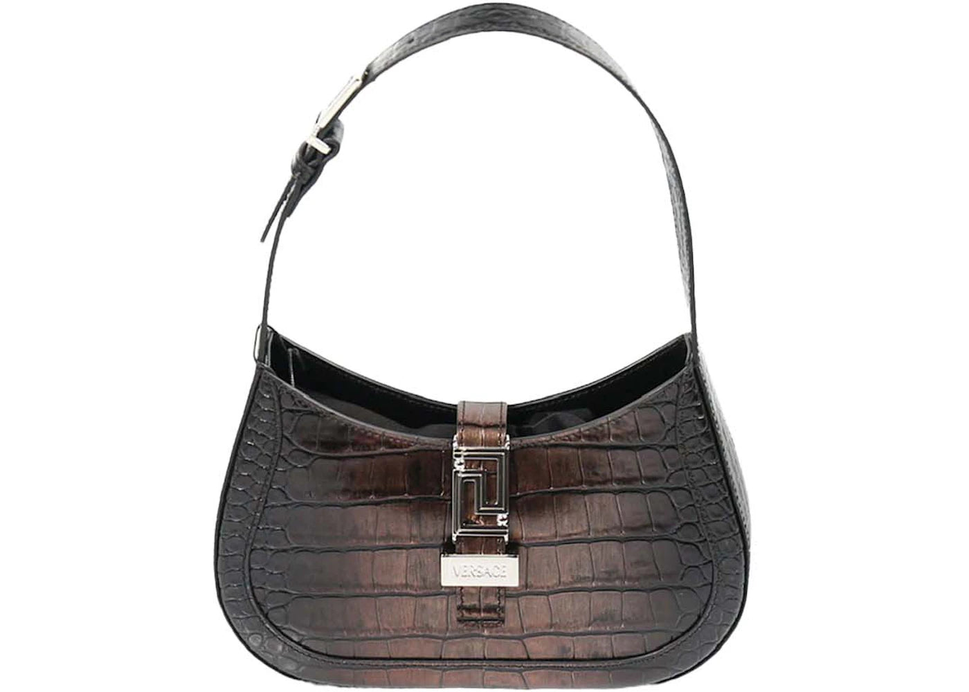 Versace Calf Embossing Degrade Croco Small Hobo Bag Soil Palladium