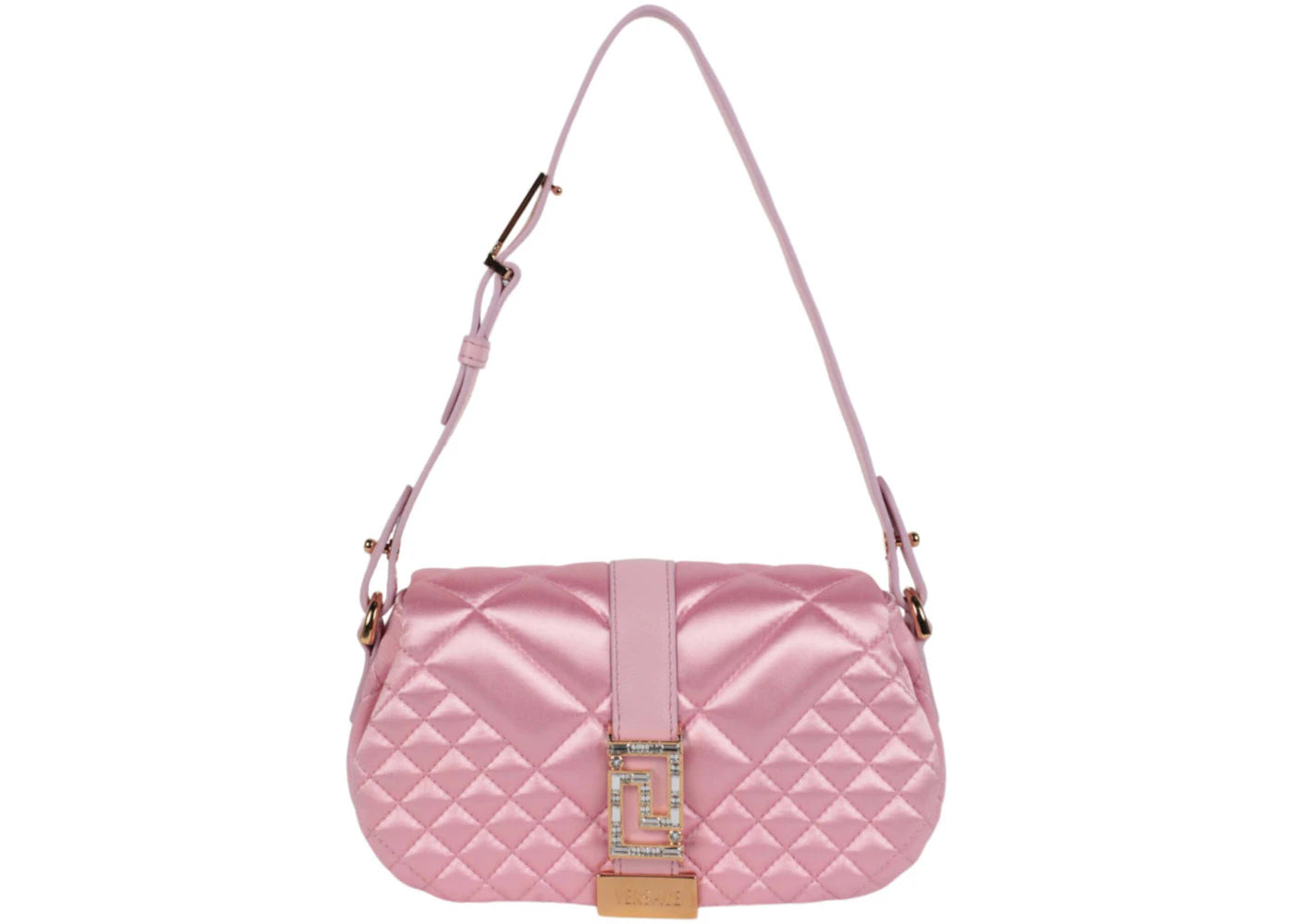 Versace Greca Goddess Quilted Satin Shoulder Bag Pale Pink