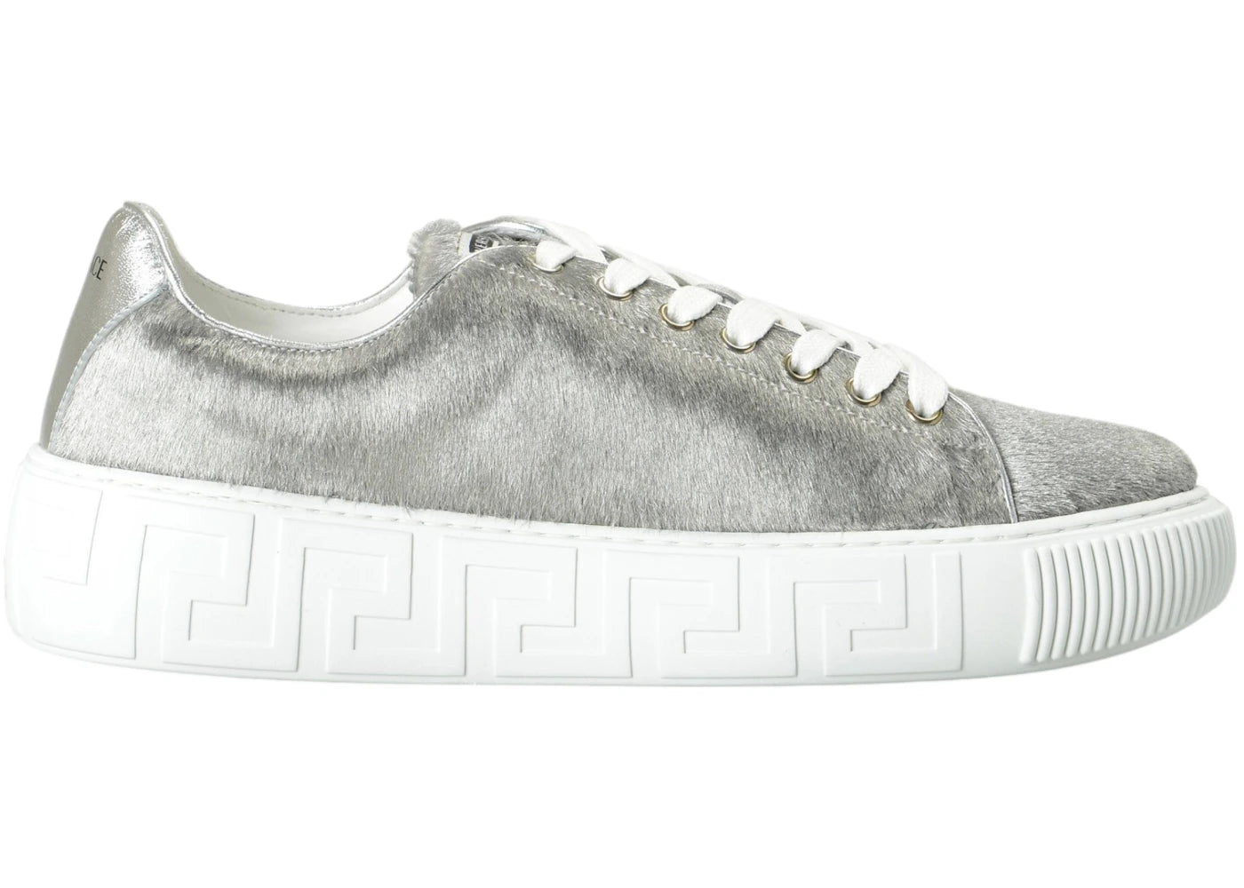 Versace Greca Sneaker White Silver Pony Hair